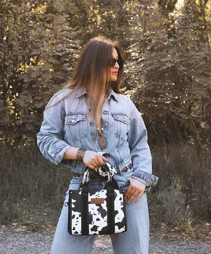Wrangler Cow Print Concealed Carry Tote Bag - Stylish & Spacious for Work, Travel & Everyday Use