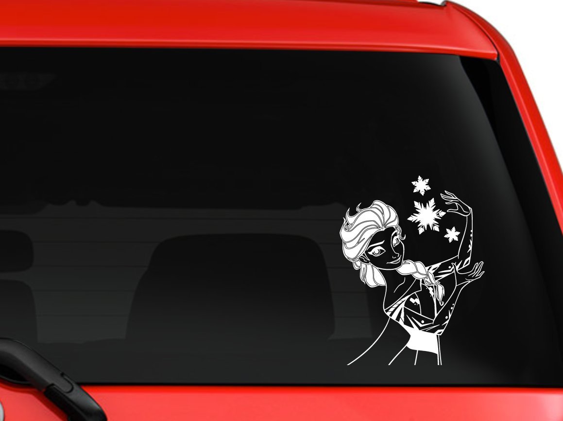 Frozen Inspired Elsa Cartoon Vinyl Decal Sticker - 6 Inch White Car Window Laptop Truck Decoration - Perfect for Kids' Rooms, School Supplies & Disney Fan Gifts