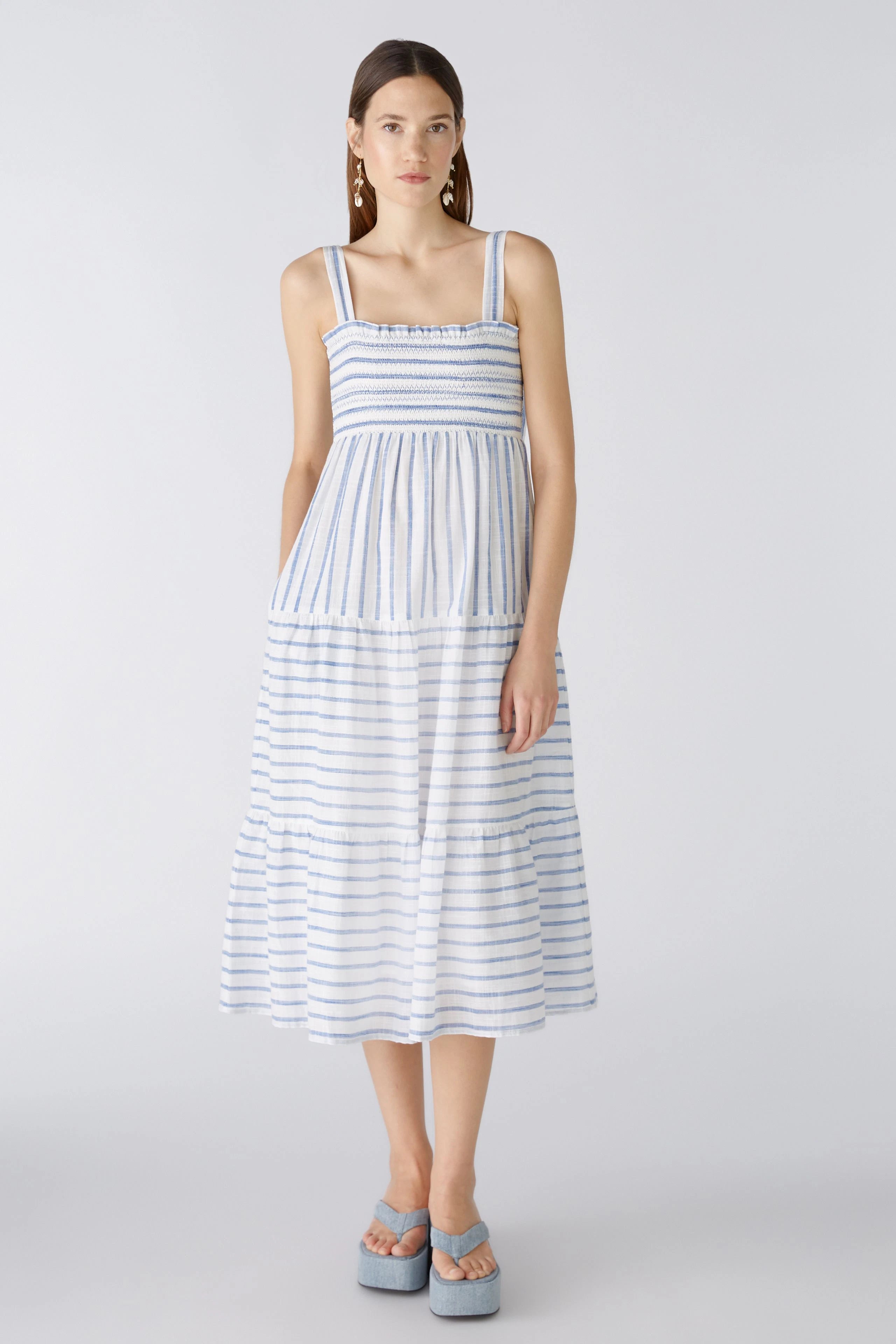 87542 White and Blue Floral Summer Dress for Women - Perfect for Beach Vacations, Parties & Casual Outings