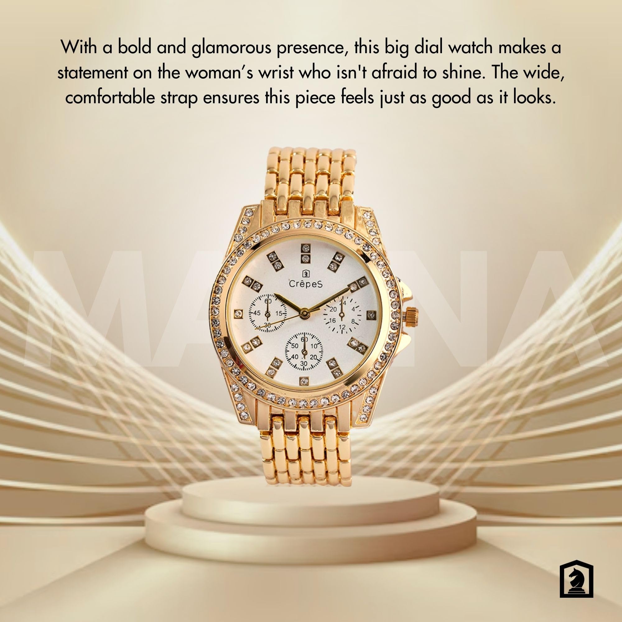 Elegant CrepeS Magna Stone Big Round Metal Strap Watch for Women - Perfect for Office, Party & Everyday Wear