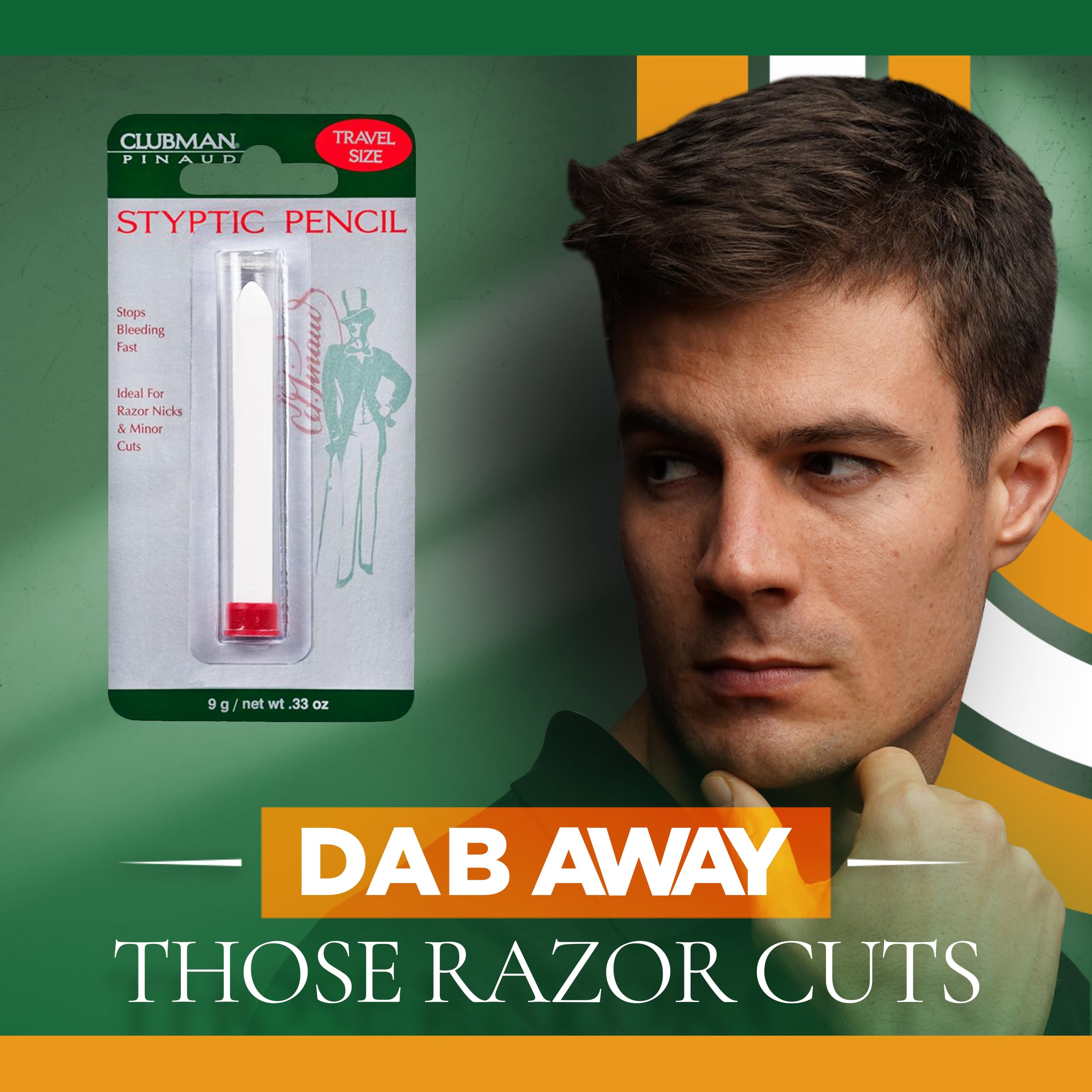 Clubman Pinaud Styptic Pencil for Shaving Cuts - Travel Size 0.33 Oz (Pack of 6) | Fast Nick & Cut Healing | Perfect for Travel, Gym Bags & First Aid Kits