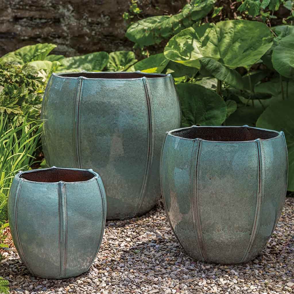 Campania International French Green Rib Vault Planter Set of 3 - Outdoor Garden Decor for Patio, Balcony & Home Landscaping