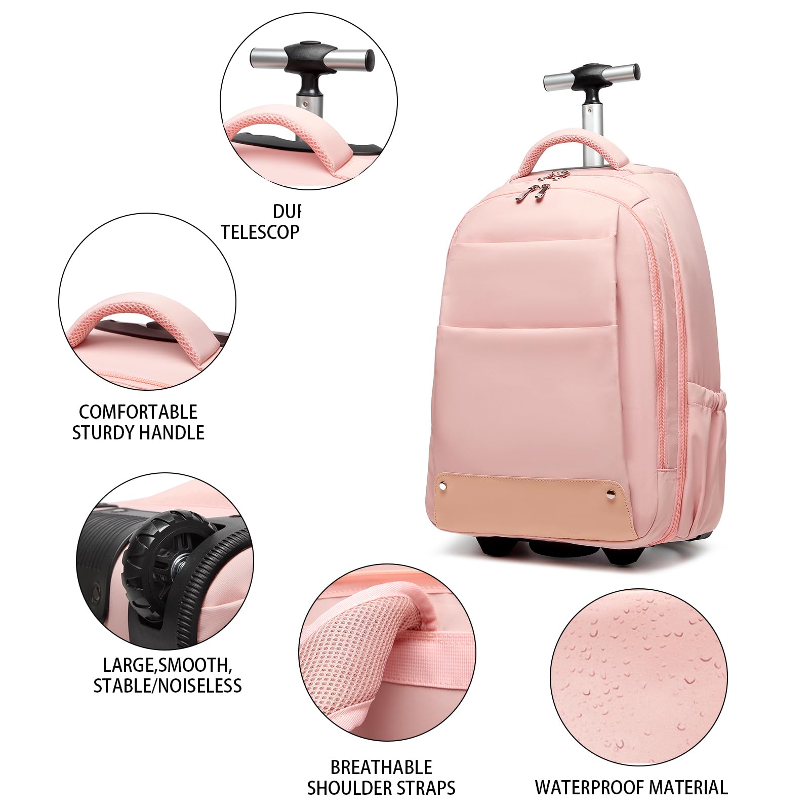 Seyfocnia 17 Inch Rolling Laptop Backpack with Wheels - Wheeled Travel Backpack for Men & Women - Perfect for Business Trips, College Students and Airplane Carry-On Luggage