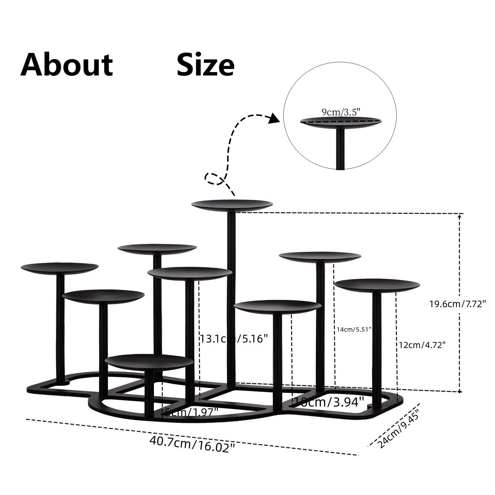 LANLONG 9-Branch Black Iron Candelabra for Pillar Candles - Elegant Fireplace Candle Holder, Table Centerpiece & Floor Decor for Christmas, Advent, Wedding & Home Decoration