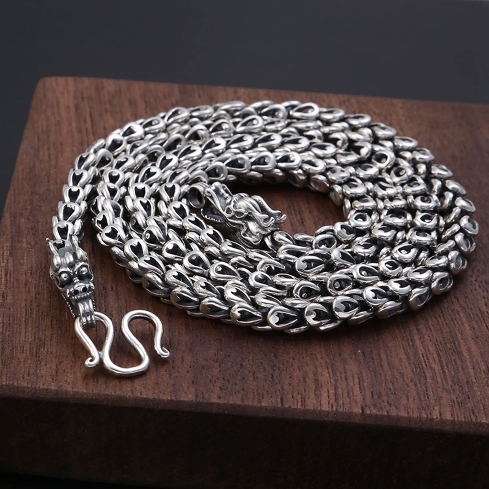 Gothic Dragon Head Sterling Silver Chain Necklace for Men - 18 Inch Twisted Rope Style 6mm Thick Silver Necklace for Punk, Rock, Goth Fashion | Perfect for Parties, Concerts and Alternative Style Outfits