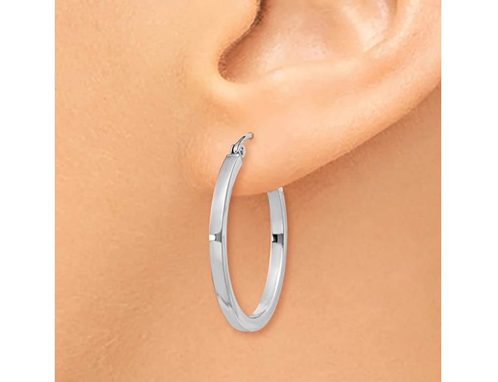 14K White Gold Small Hoop Earrings - 3/4 Inch (2.00mm) Dainty Everyday Studs for Women, Perfect for Work, Date Night & Gifts