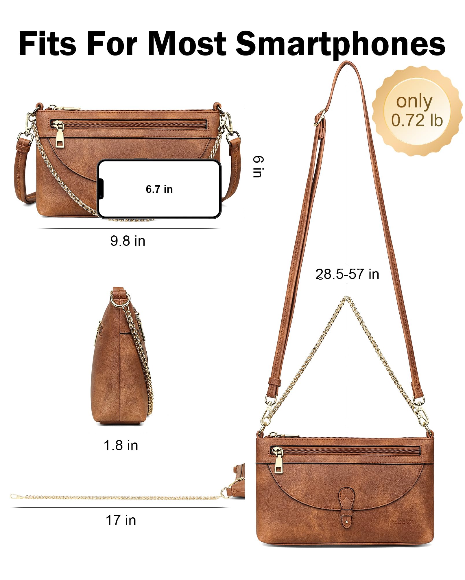 FADEON Small Crossbody Bags for Women - Trendy Vegan Leather Clutch Wristlet Purse with Adjustable Strap, Designer Shoulder Handbag for Everyday Use, Date Night & Travel Accessories