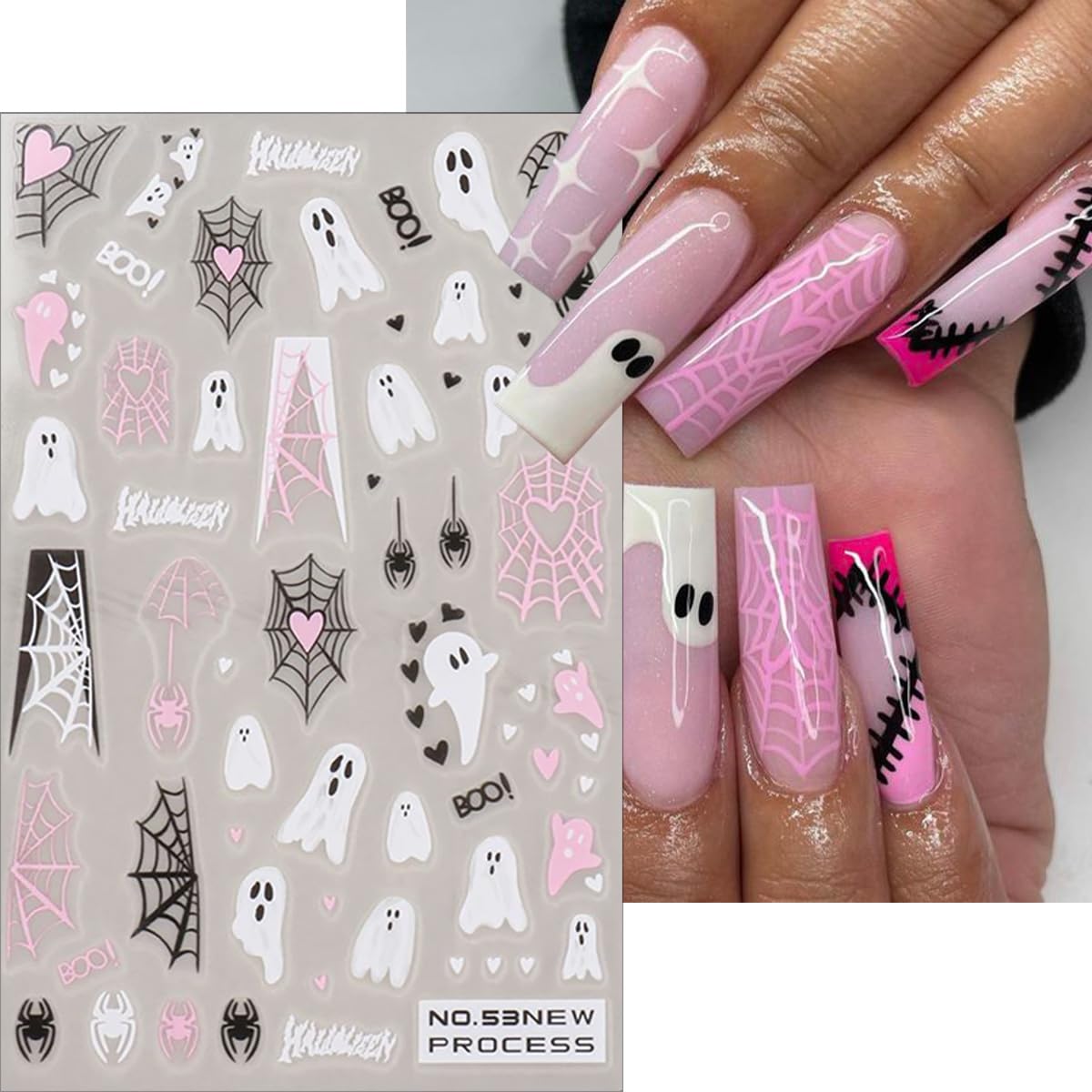3D Halloween Nail Stickers for Women - Cute Ghost, Pumpkin & Spider Web Designs - Self-Adhesive Nail Art Decals for DIY Halloween Party Nails (6Pcs) - Perfect for Costume Parties, Trick-or-Treating & Spooky Nail Art