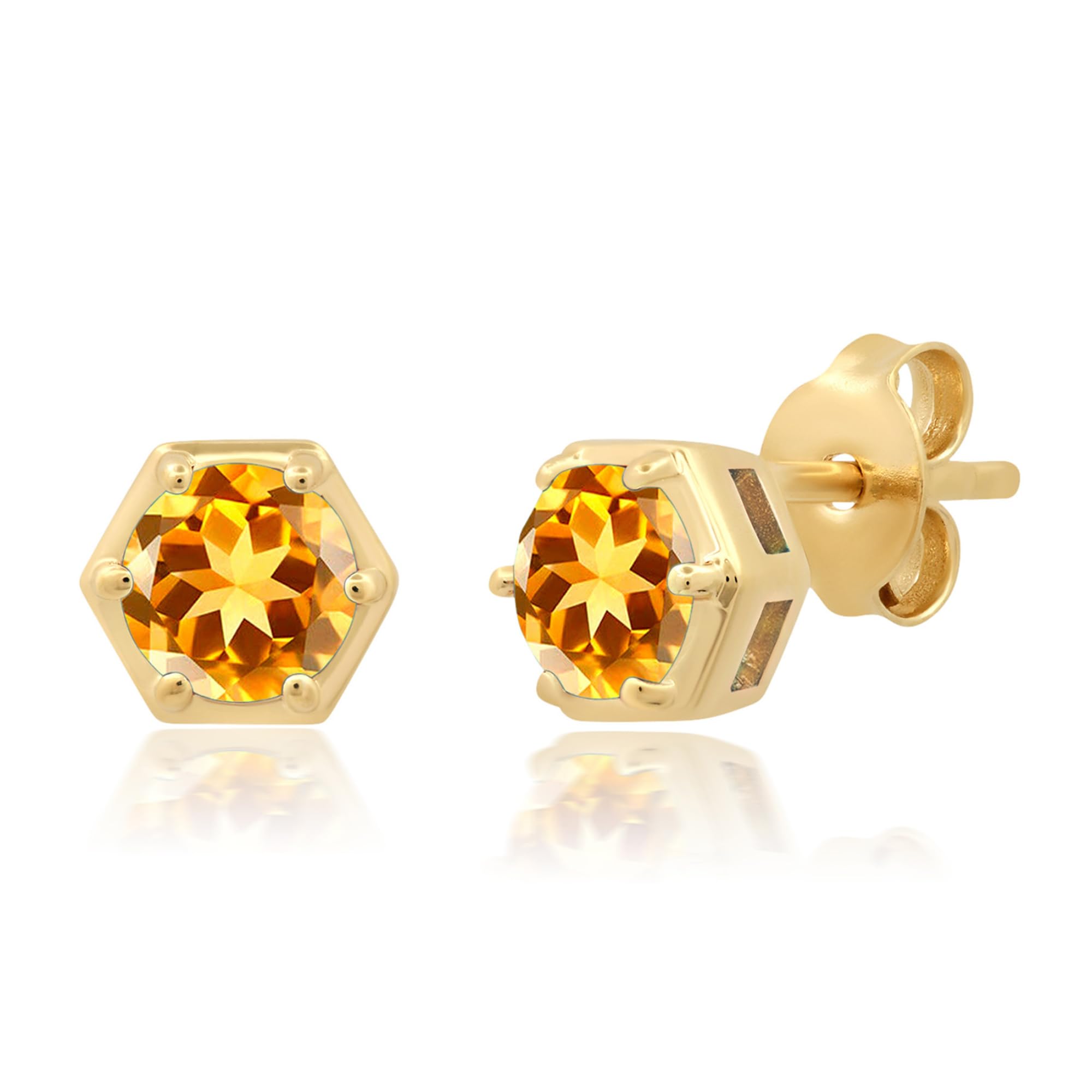 14K Gold Citrine Stud Earrings for Women - November Birthstone Jewelry - Genuine Citrine Gemstone Earrings in 925 Sterling Silver - Perfect Gift for Birthday, Anniversary & Special Occasions