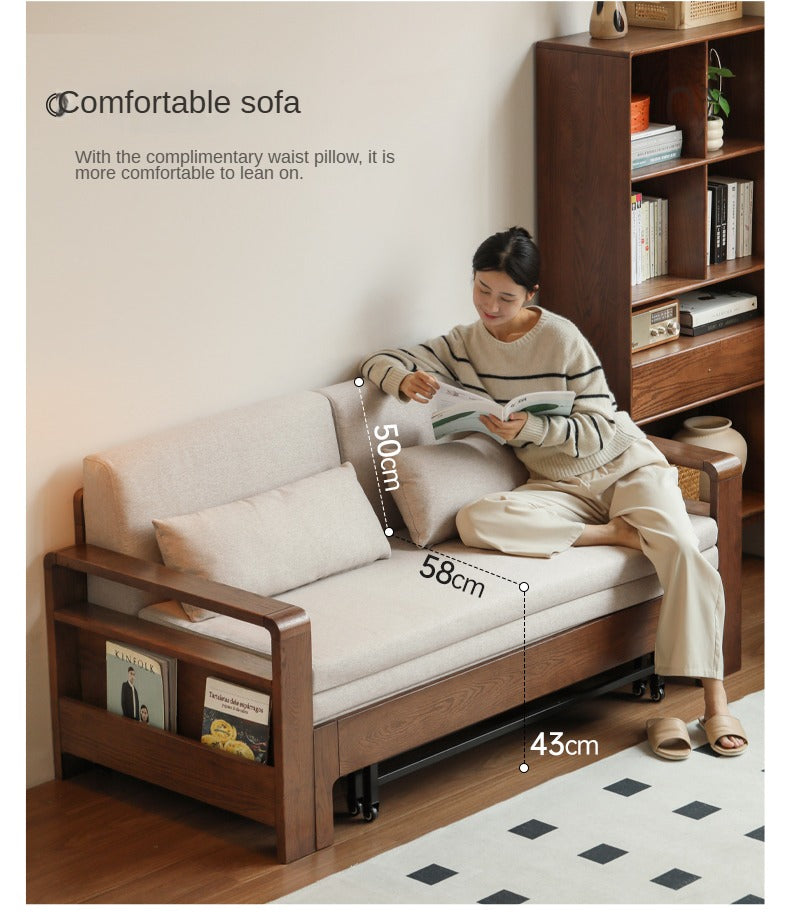 **Oak Solid Wood Folding Sofa Bed – Convertible Sleeper for Small Spaces, Guest Room & Studio Apartments**