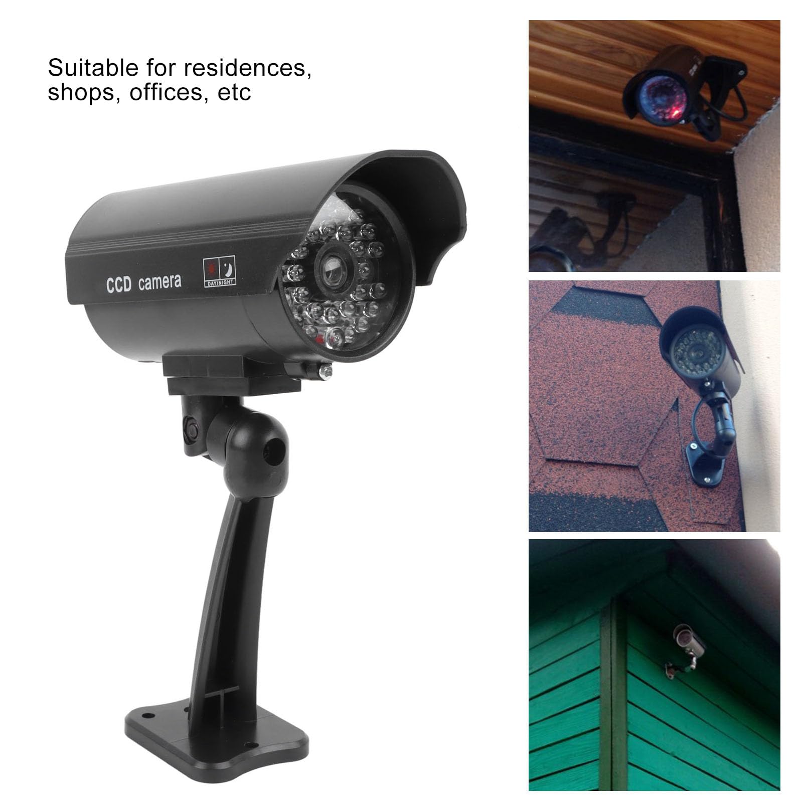 Fake Security Camera with Red Flashing Lights & Warning Sticker - Dummy CCTV Dome Surveillance System for Indoor & Outdoor Use - Ideal for Home, Office, and Store Security Deterrent