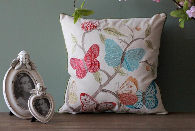 Embroidered Butterfly Cotton Linen Pillow Cover - Decorative Throw Pillows for Sofa & Couch - Elegant Home Decor Accent for Living Room, Bedroom, and Nursery