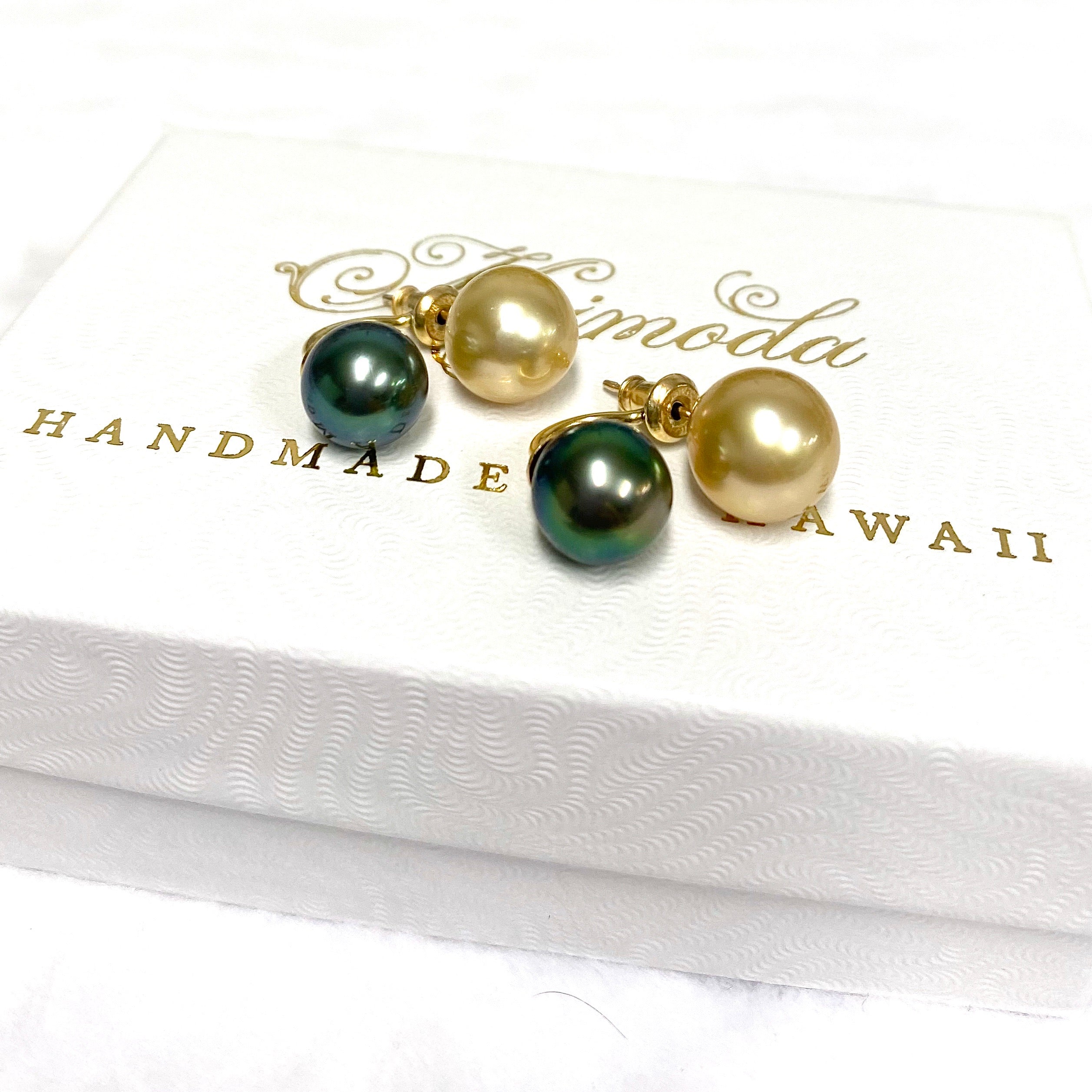 Double Momi Stud Earrings - 14K Gold South Sea & Tahitian Pearl Jewelry for Women | Elegant Gift for Brides, Weddings & Special Occasions