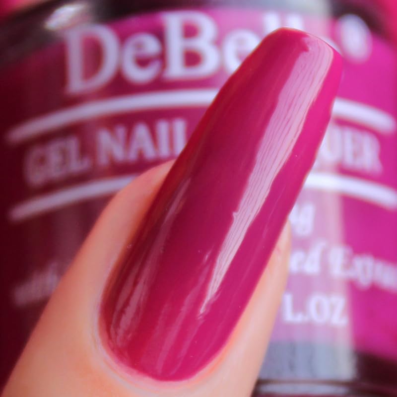DeBelle Gel Nail Polish - Camellia Berry Dark Pink Long Lasting Nail Lacquer | Seaweed Enriched, Chip Resistant Formula | No UV Light Needed | 8ml Bottle | Perfect for Salon Quality Manicures at Home or Professional Nail Art