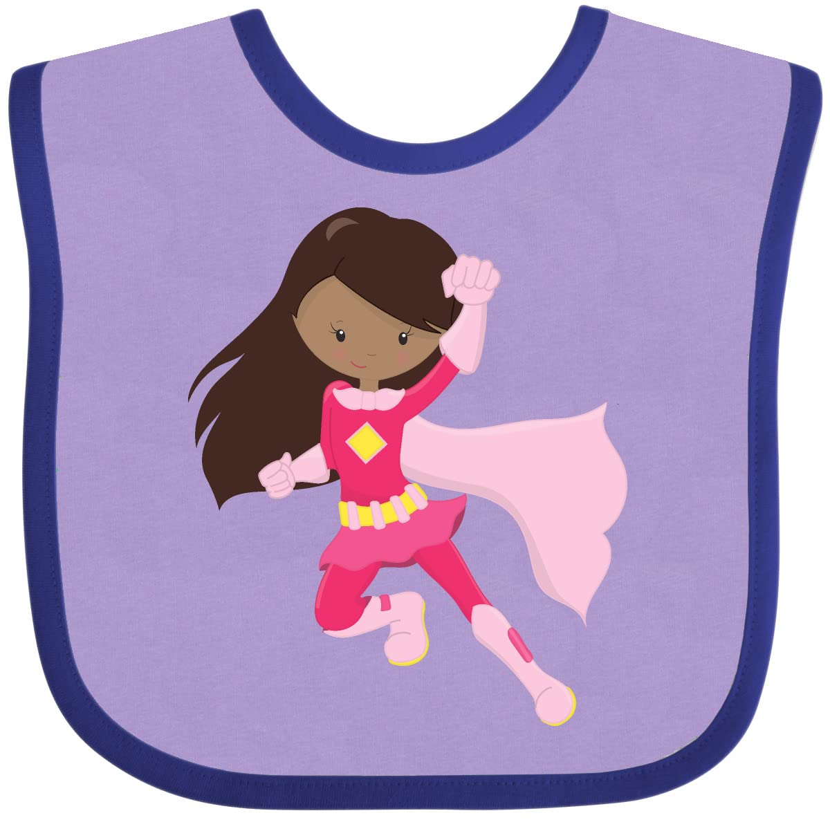 Inktastic African American Superhero Girl with Pink Cape - Soft Baby Bib for Feeding, Playtime & Photo Shoots