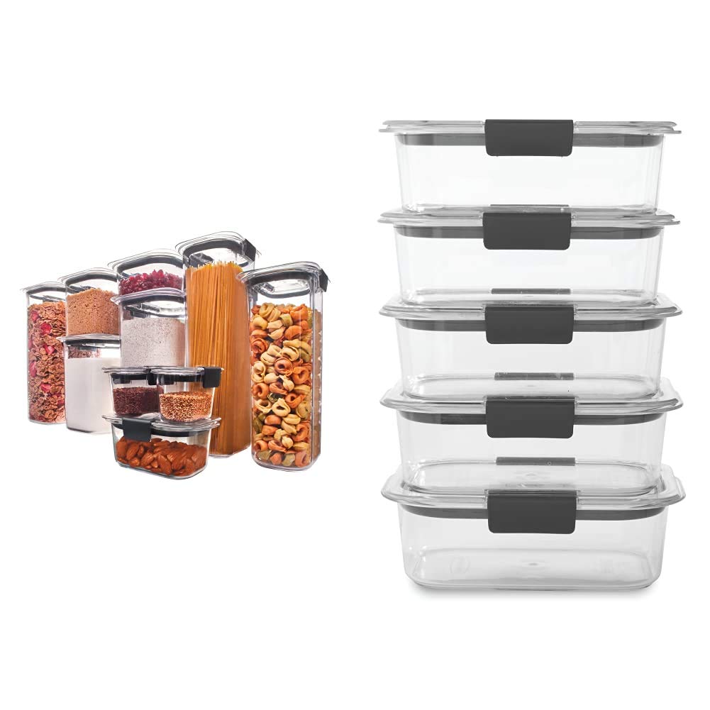 Rubbermaid Brilliance BPA-Free Plastic Food Storage Containers Set - 10-Piece Pantry Organization Kit (20 Total) & 5-Pack Medium 3.2 Cup Clear Containers for Kitchen, Meal Prep, and Leftovers Storage