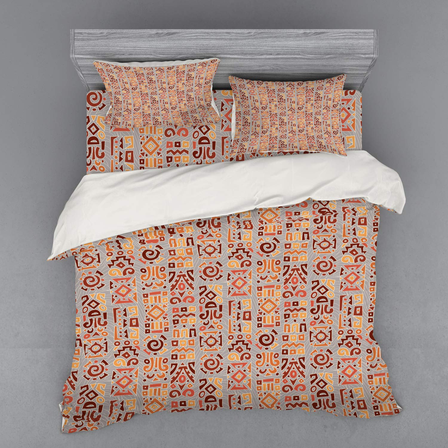 Ambesonne Tribal King Size 4-Piece Bedding Set - Geometric Doodle Art Design, Cultural Theme Duvet Cover with Shams & Fitted Sheet - Multicolor for Bohemian & Eclectic Bedroom Decor
