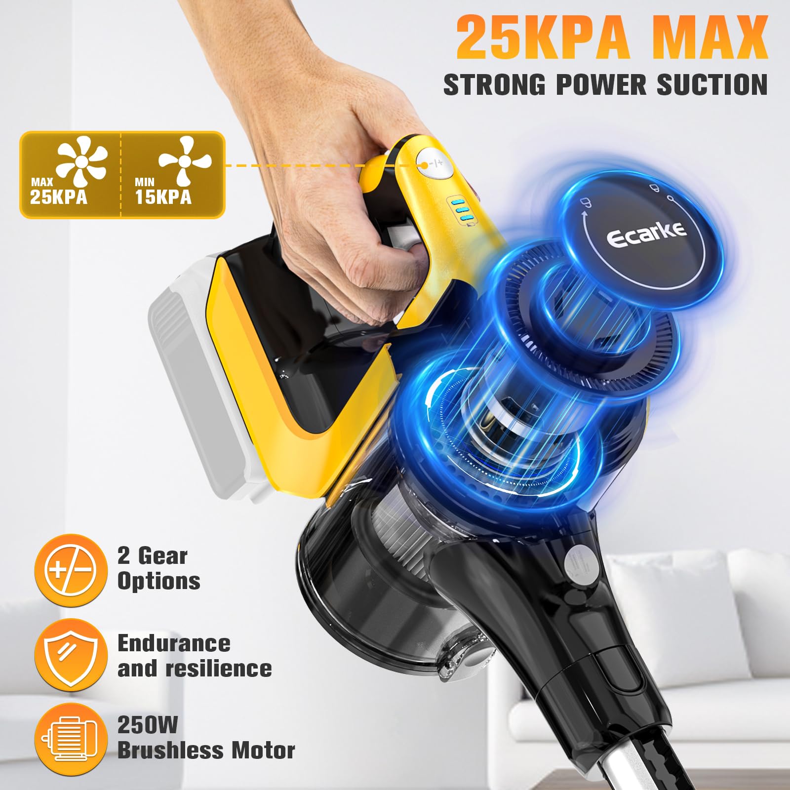 DeWALT 20V Cordless Vacuum Cleaner (Battery Not Included) - 6-in-1 Lightweight Stick Vacuum with 2 Mode Suction, 250W Brushless Motor, 25Kpa for Hardwood Floors & Pet Hair - Perfect for Home Cleaning, Car Detailing & Pet Owners