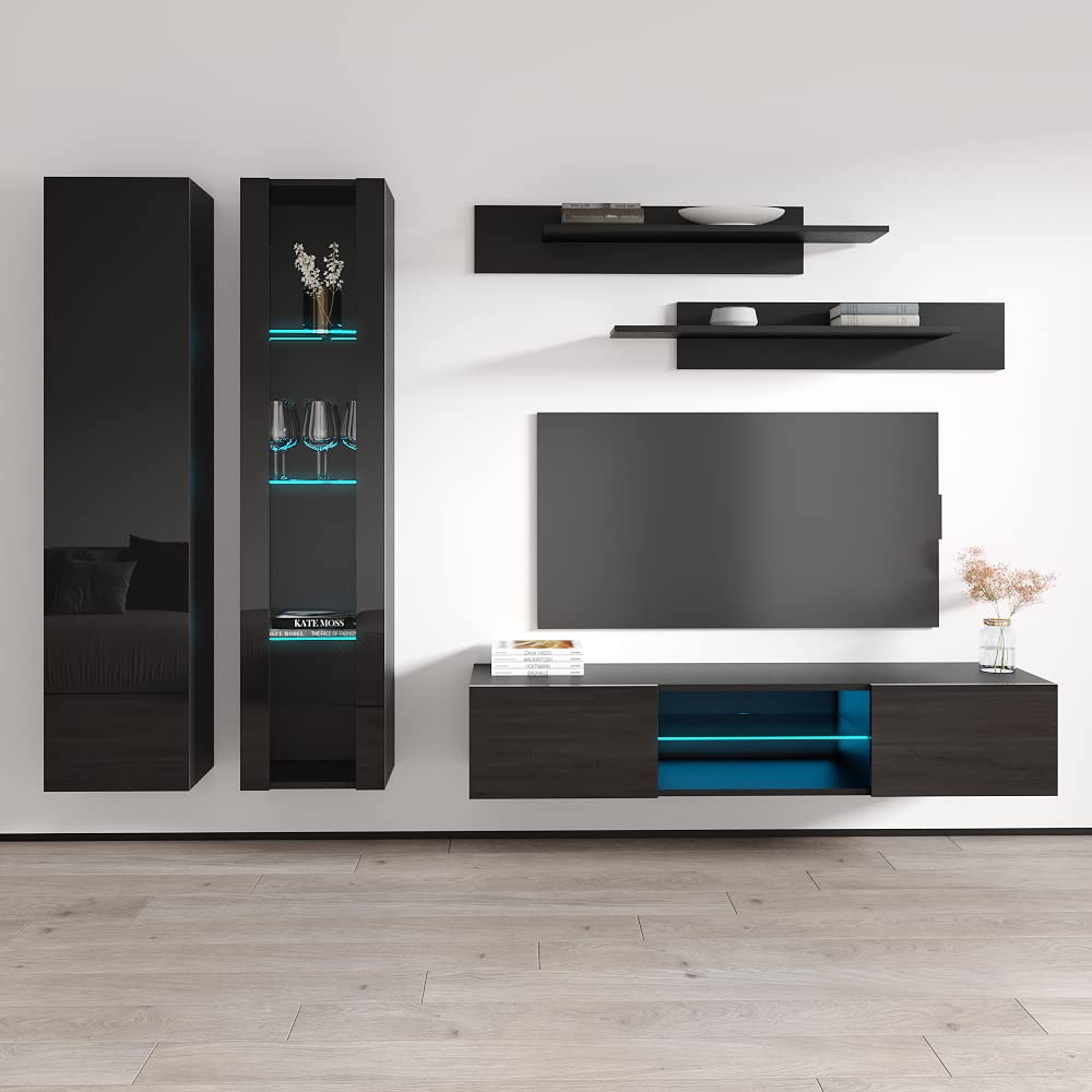 Modern Floating TV Stand with Storage & LED Lights - Wall-Mounted Entertainment Center for Bedroom & Living Room - A4 33
