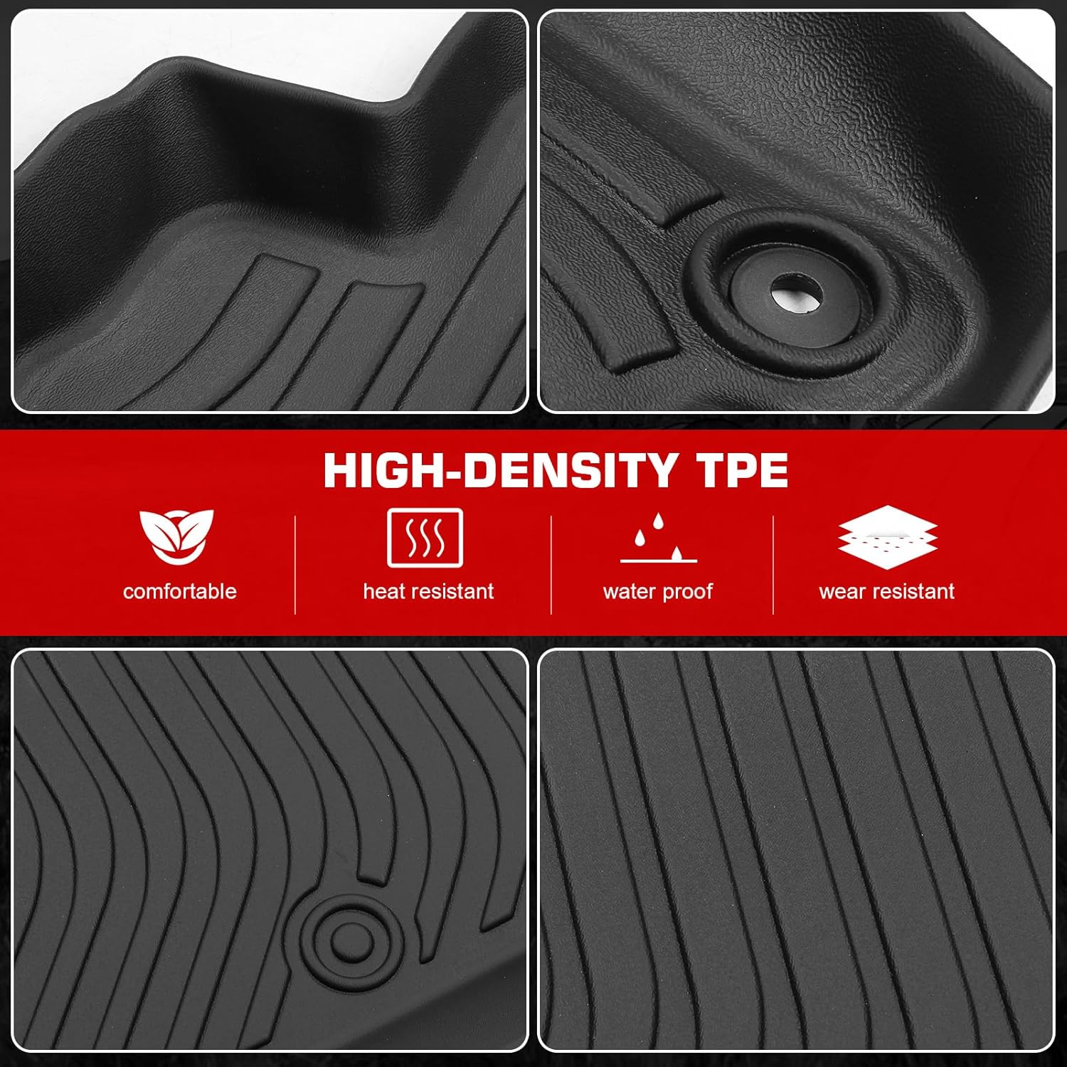 IKON 3D Molded All-Weather Floor Mats for 2013-2019 Ford Escape & 2013-2018 Ford C-Max - 4-Piece Set (Front & Rear) - TPE Thermo Plastic Elastomer Protection - Perfect for Daily Commuting, Road Trips & Off-Road Adventures