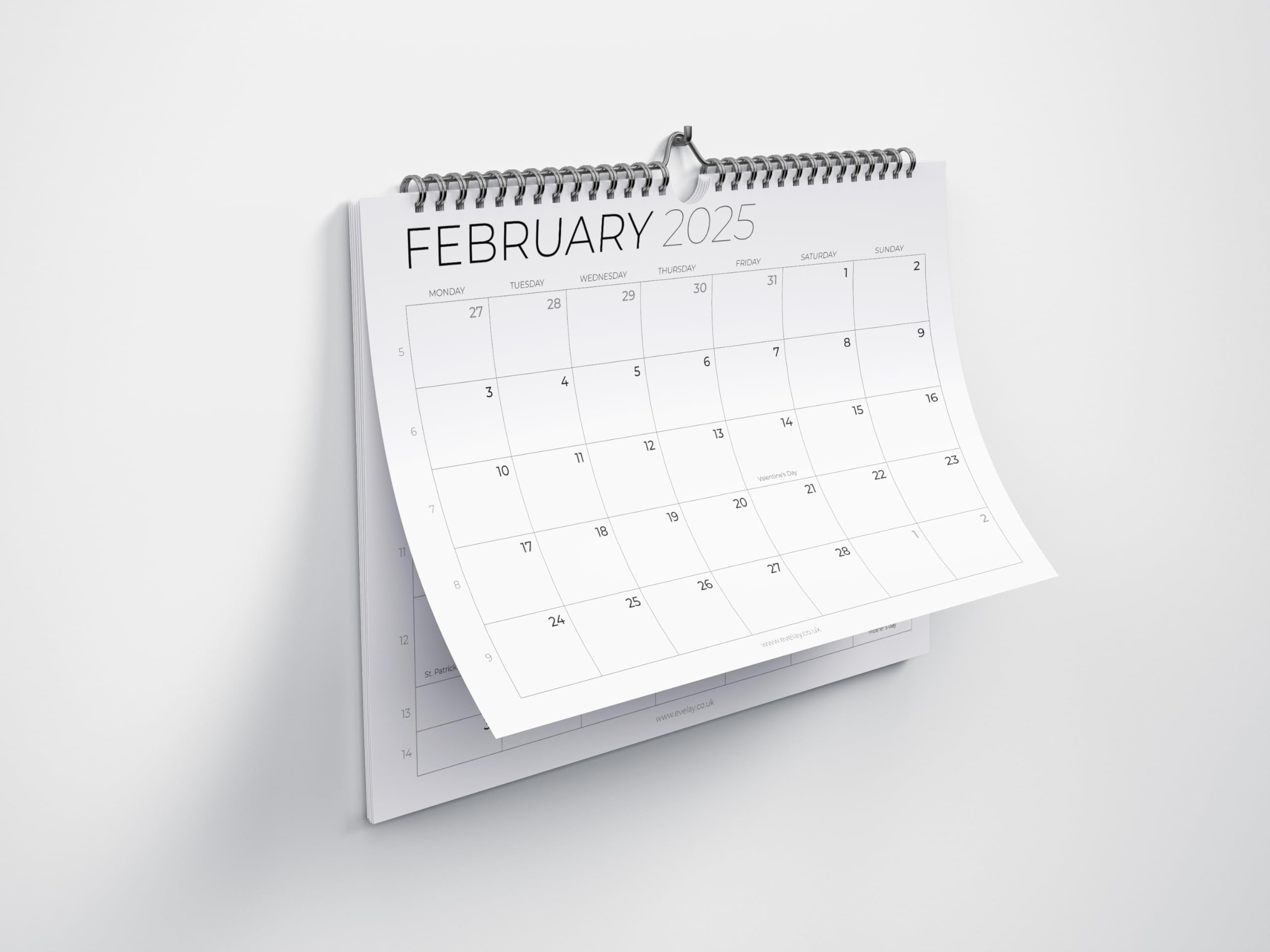 2025 Spiral Bound Wall Calendar - A4 Landscape Monthly Planner for Home, Office & School | Evelay White Organizer | Perfect for Family Schedules, Work Deadlines & Academic Planning