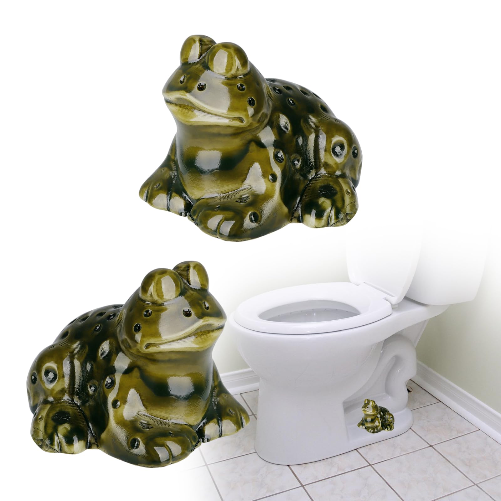 2 Pcs Ceramic Frog Toilet Bolt Caps - Decorative Toilet Screw Cover Caps for Bottom of Toilet, Easy Installation Replacement Parts - Fun Frog Bathroom Accessories for Kids & Home Decor