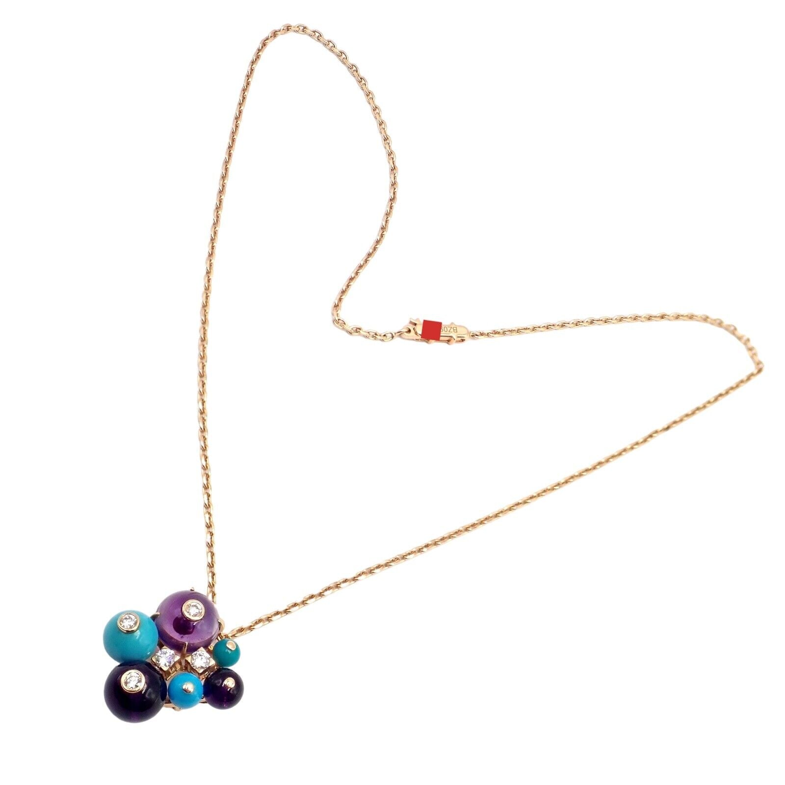 Authentic Cartier 18k Rose Gold Turquoise Diamond Delices De Goa Necklace - Luxury Jewelry for Women, Perfect for Weddings, Parties & Special Occasions