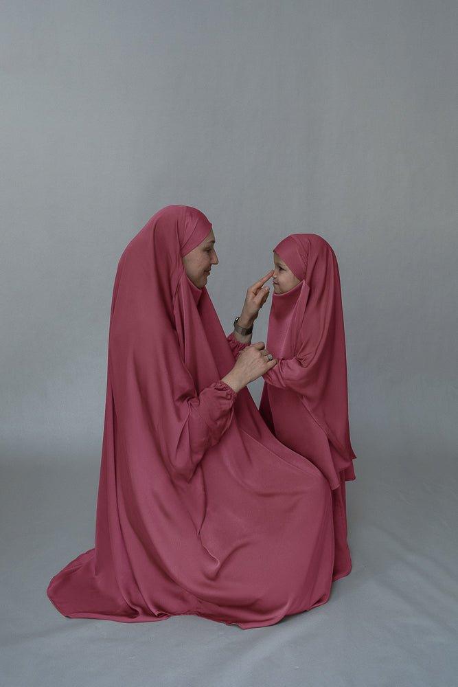 Rose Kids Prayer Gown - Mommy and Me Matching Prayer Khimar Set for Girls | Perfect for Church, Eid, and Special Religious Occasions