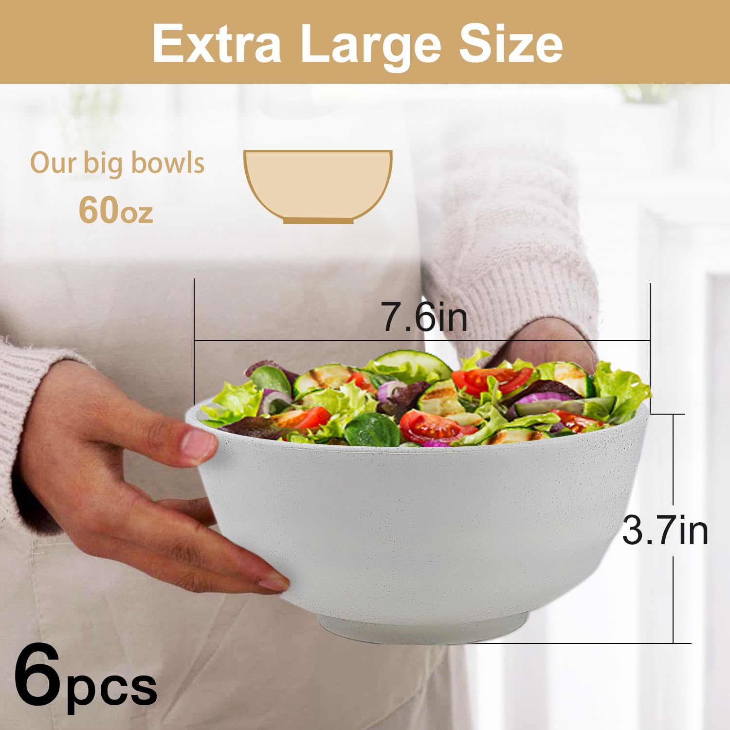55 oz Large Wheat Straw Salad Bowls Set of 6 - Microwave & Dishwasher Safe - Big Cereal, Soup, Oatmeal & Fruit Serving Bowls - Durable & Eco-Friendly for Kitchen, Dining & Outdoor Picnics - Indigo Series
