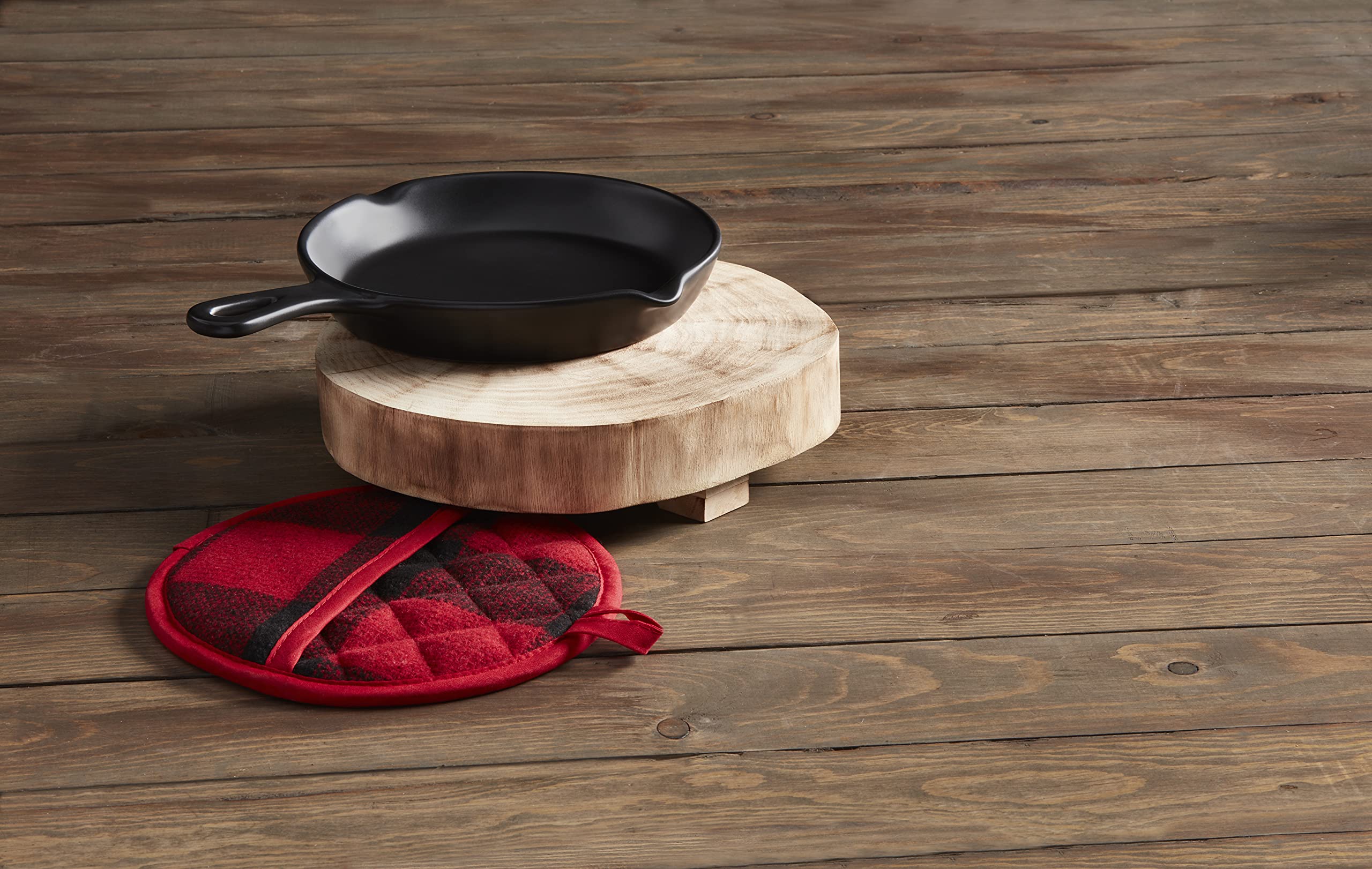 Mud Pie Red Wooden Pot Buffalo Check Set - 9