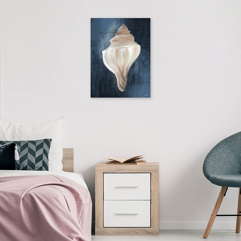 Fine Art Canvas Conch Shell Blues I - Premium Canvas Wall Decor by Artist House Fenway - 21x28 Inches - Ready to Hang - Perfect for Living Room, Bedroom, Bathroom, Kitchen, Office, Bar & Dining Room - Coastal & Nautical Theme Home Decor