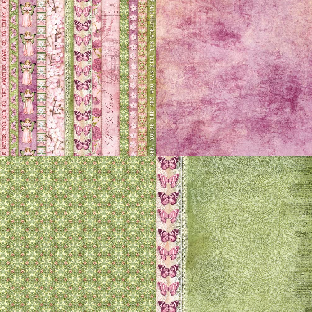 6x6 Floral Scrapbook Paper Pack - 48 Sheets Butterfly Pattern Cardstock, 12 Spring Designs, Single-Sided Specialty Craft Paper for DIY Cards, Journals, Scrapbooking (Green/Pink) - Perfect for Spring Crafts, Wedding Invitations & Home Decor