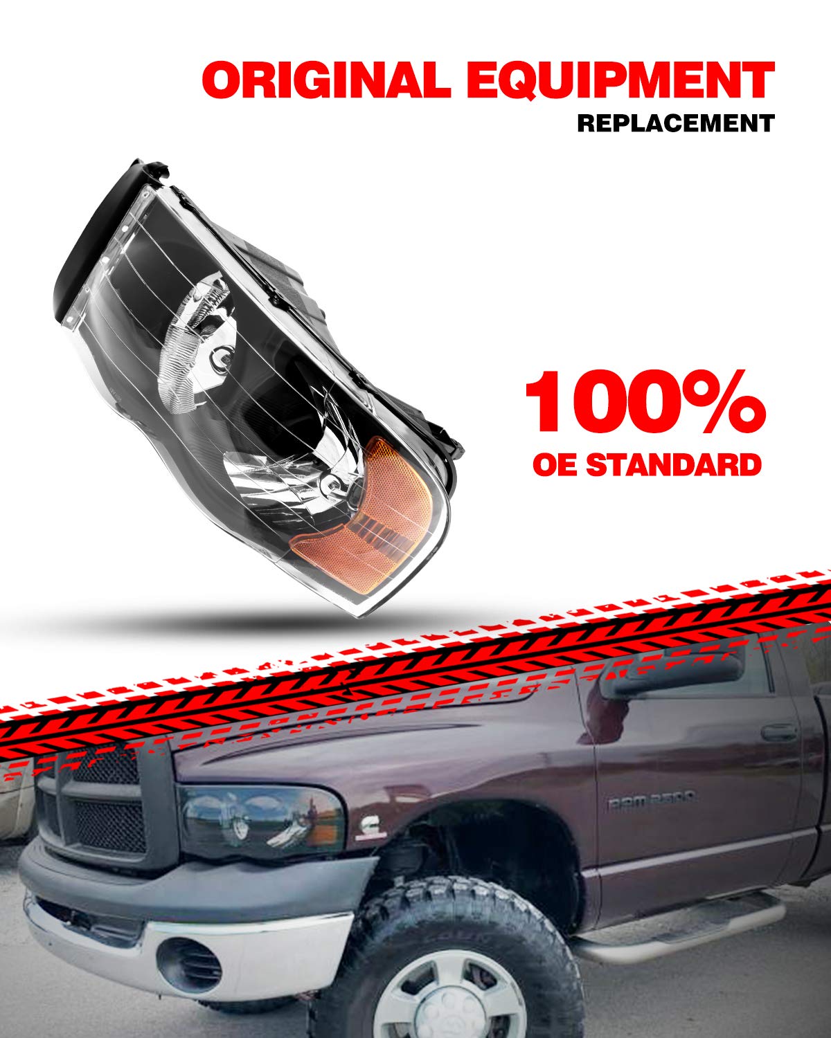 Torchbeam Headlight Assembly Replacement for Ram 1500 2500 3500 - Black Housing with Amber Reflector (Passenger & Driver Side) | Durable LED Headlights for Night Driving & Off-Road Adventures
