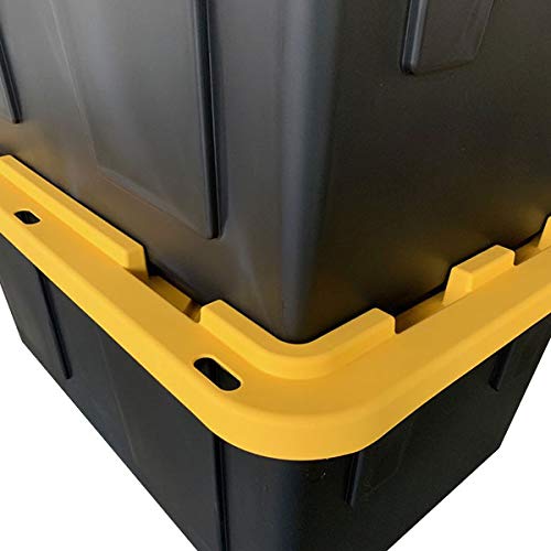 MonsterRAX 27 Gallon Storage Bins - 5-Pack Stackable Plastic Containers with Lockable Yellow Lids & Black Base for Home, Garage, Office Organization