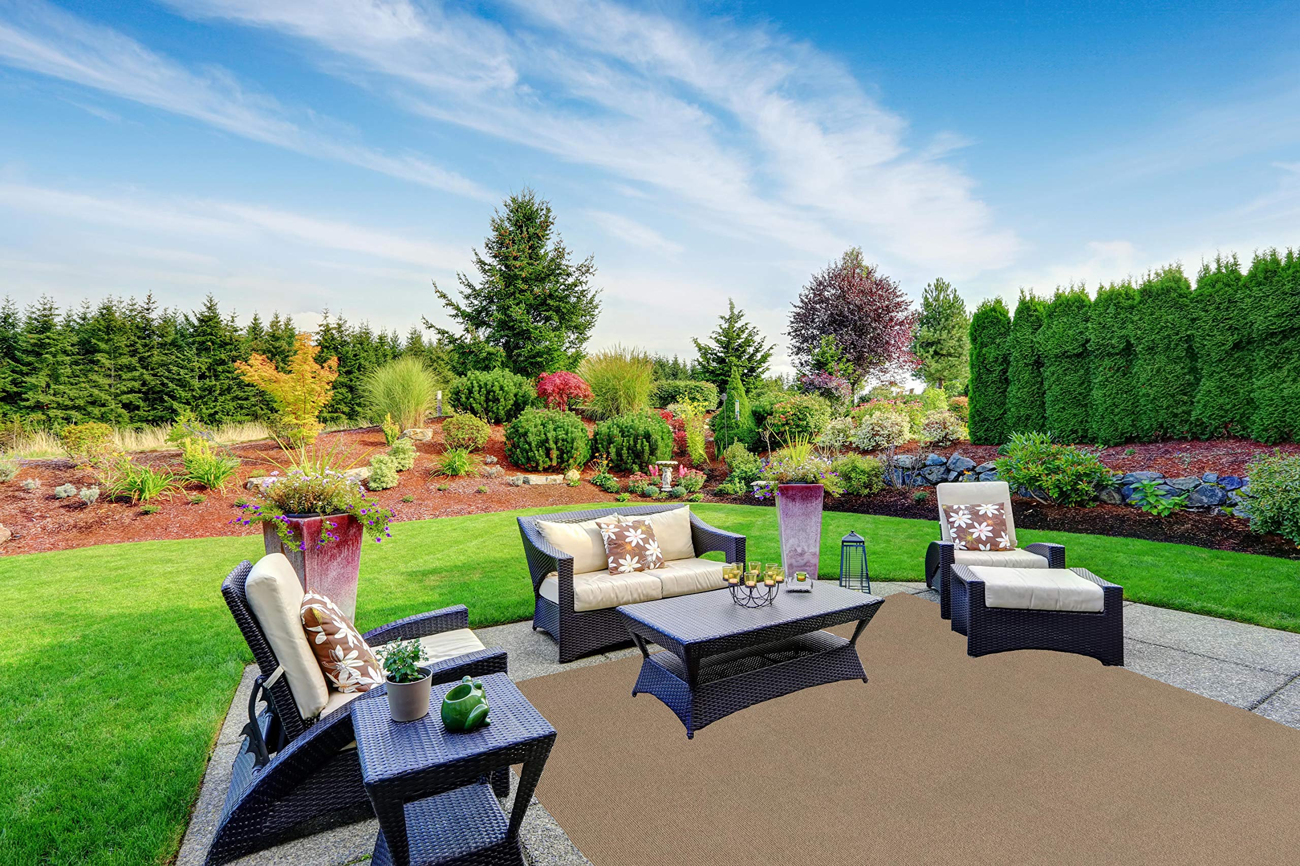 Premium Indoor/Outdoor Recycled PET Fiber Rug - Eco-Friendly 5' x 8' Taupe Area Rug for Patio, Deck, Picnic & Backyard - Waterproof & Durable Outdoor Carpet for Garden, Gazebo & Poolside Use