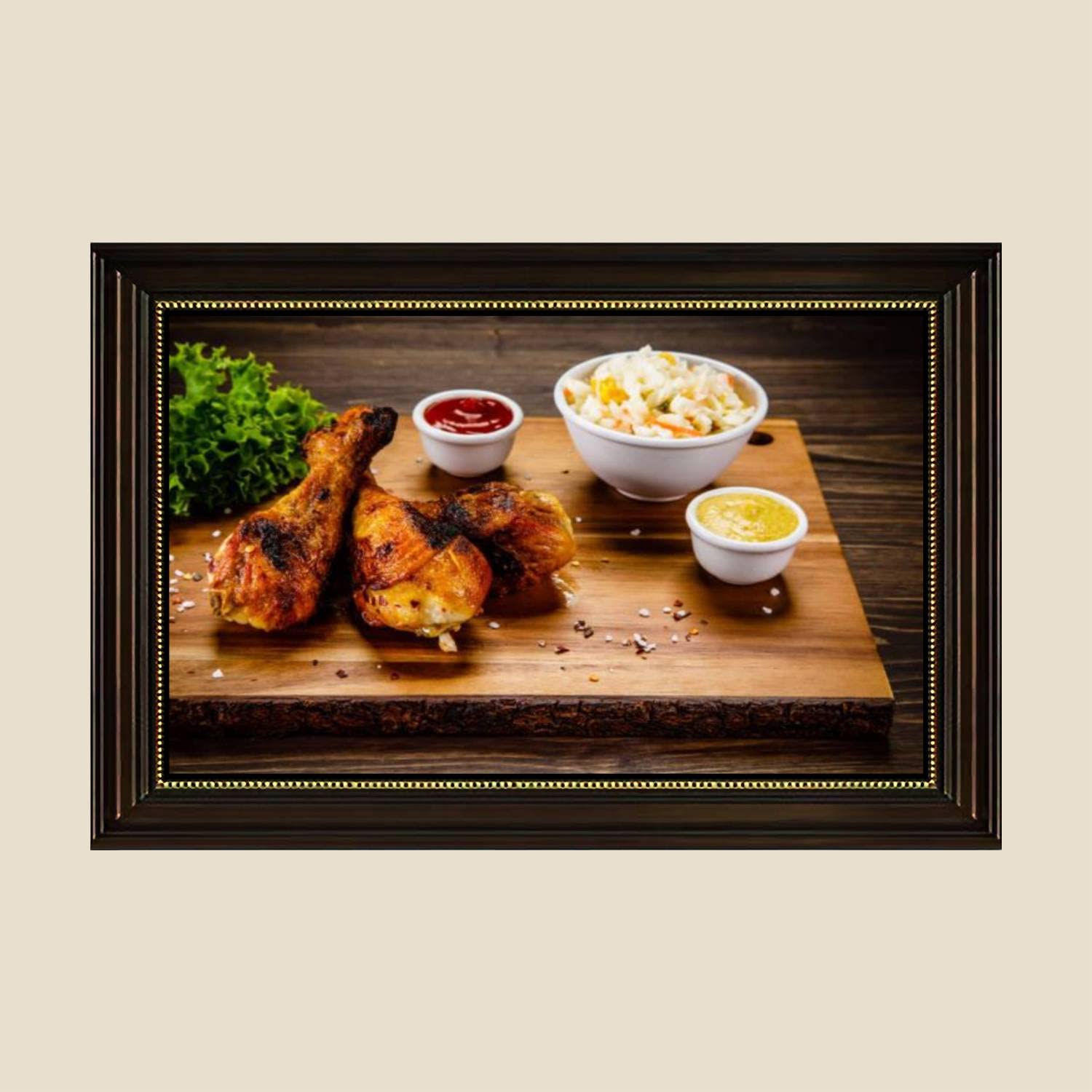 Fried Chicken & Vegetables Canvas Wall Art Print - Retro Kitchen Decor Painting Poster 24x36 Inch - Ready to Hang for Living Room, Bedroom, Diner & Restaurant Decor