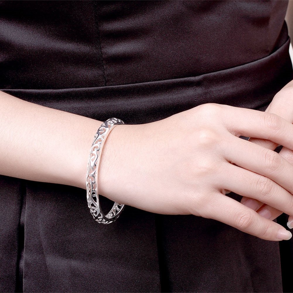 Sterling Silver Bangle Bracelet for Women - Elegant Open Cuff Bracelet | Fashion Jewelry Gift for Her | Perfect for Everyday Wear, Parties & Special Occasions