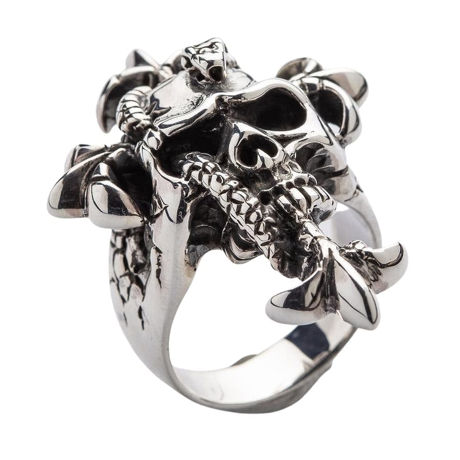 Sterling Silver Snake Head Skull Ring for Men - Gothic Punk Jewelry for Halloween, Costume Parties, and Dark Fashion Accessories