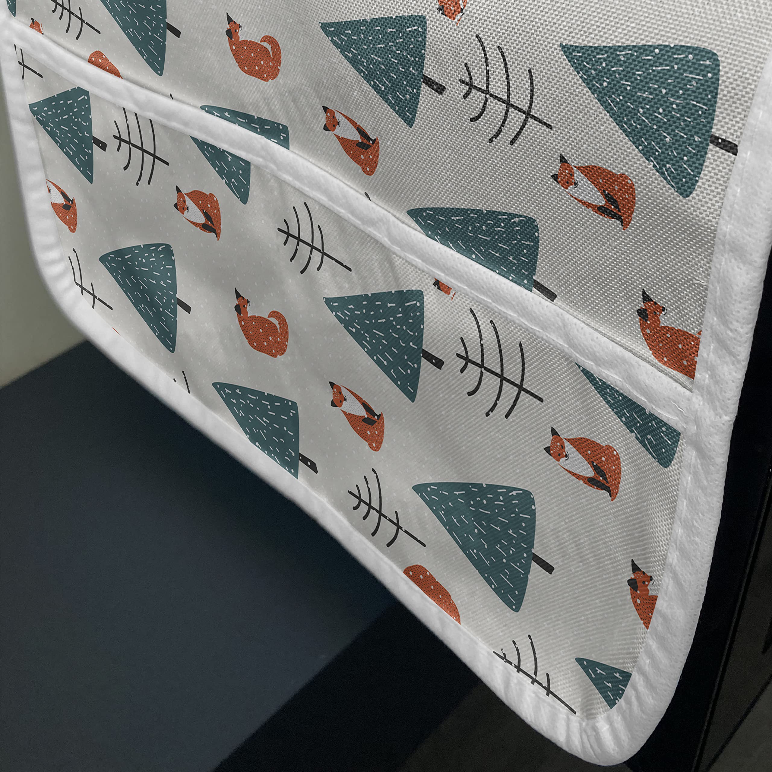 Ambesonne Fox Microwave Cover - Waterproof Kitchen Organizer with Pockets, 36x12 Inch - Cute Orange Fox Cartoon in Snowy Winter Forest Design - Perfect for Small Kitchen Appliances & Countertop Storage