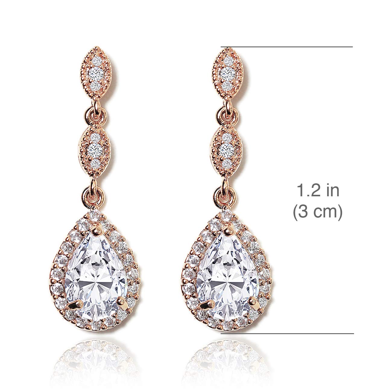 A+O Bridesmaid Earrings - Teardrop Cubic Zirconia Crystal Earrings in Silver, Gold, Rose Gold - Perfect for Weddings, Parties & Special Occasions