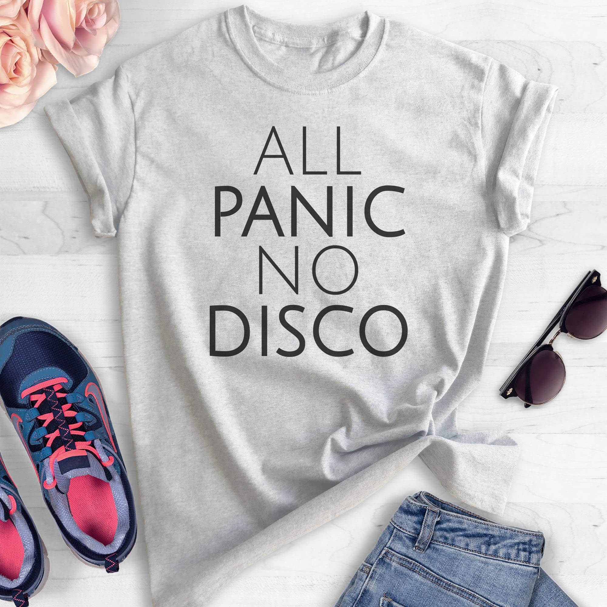 All Panic No Disco Shirt - Unisex Anxiety Relief Graphic Tee for Women & Men - Funny Nervous Introvert T-Shirt for Social Anxiety - Perfect for Parties, Work & Everyday Wear