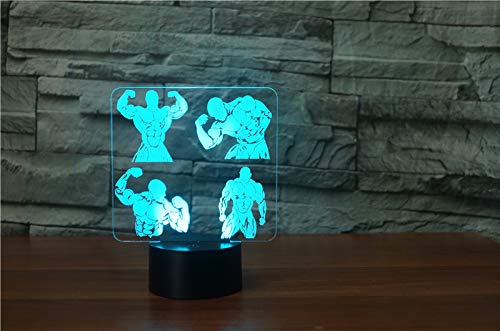 3D Optical Illusion LED Table Lamp - 7 Color Changing Night Light with Touch Switch, Body Building Decor for Desk, Home, Office - Perfect Gift for Christmas, Birthday, Kids Room & Romantic Decor