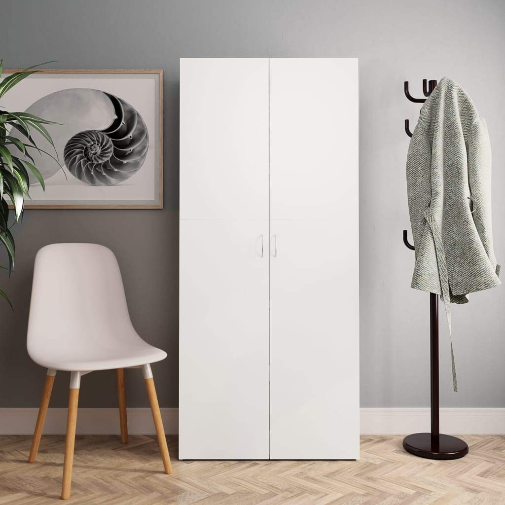 White & Sonoma Oak Shoe Storage Cabinet with Doors - 31.5