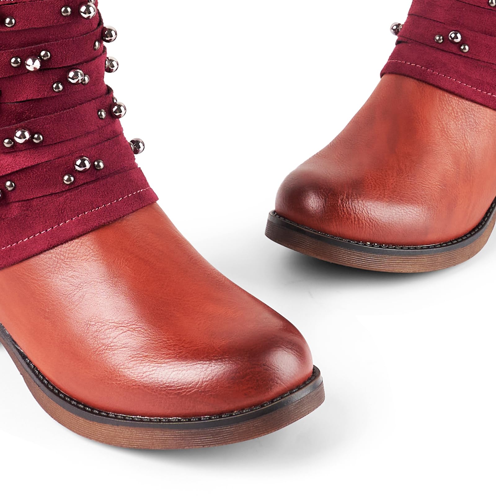 LALA IKAI Women's Chunky Heel Combat Boots - Studded Motorcycle Ankle Booties with Block Heel | Stylish Biker Shoes for Riding, Night Out & Street Fashion