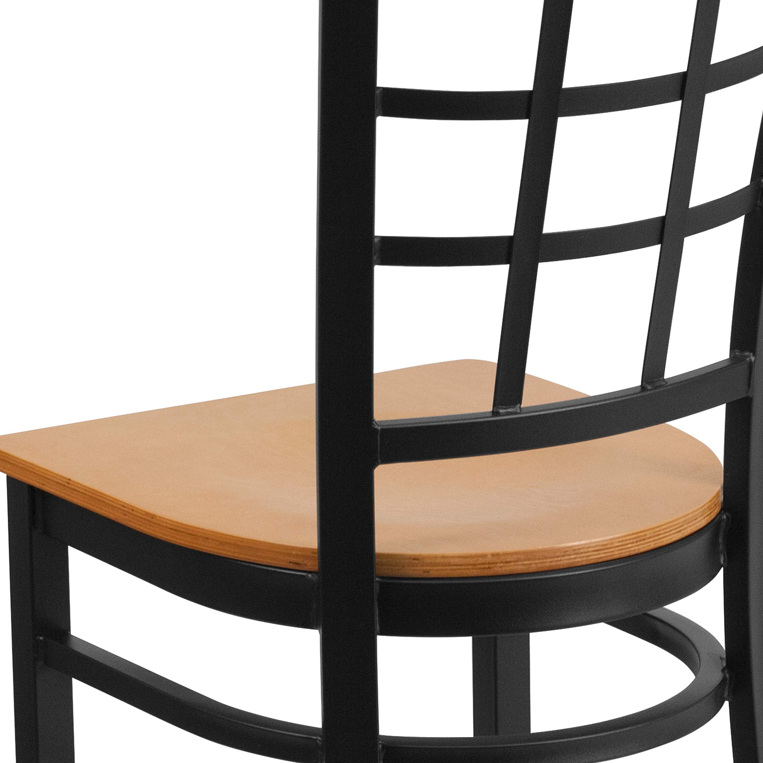 Black Metal Restaurant Chair with Natural Wood Seat - Durable & Stylish for Cafes, Diners, and Home Dining Rooms