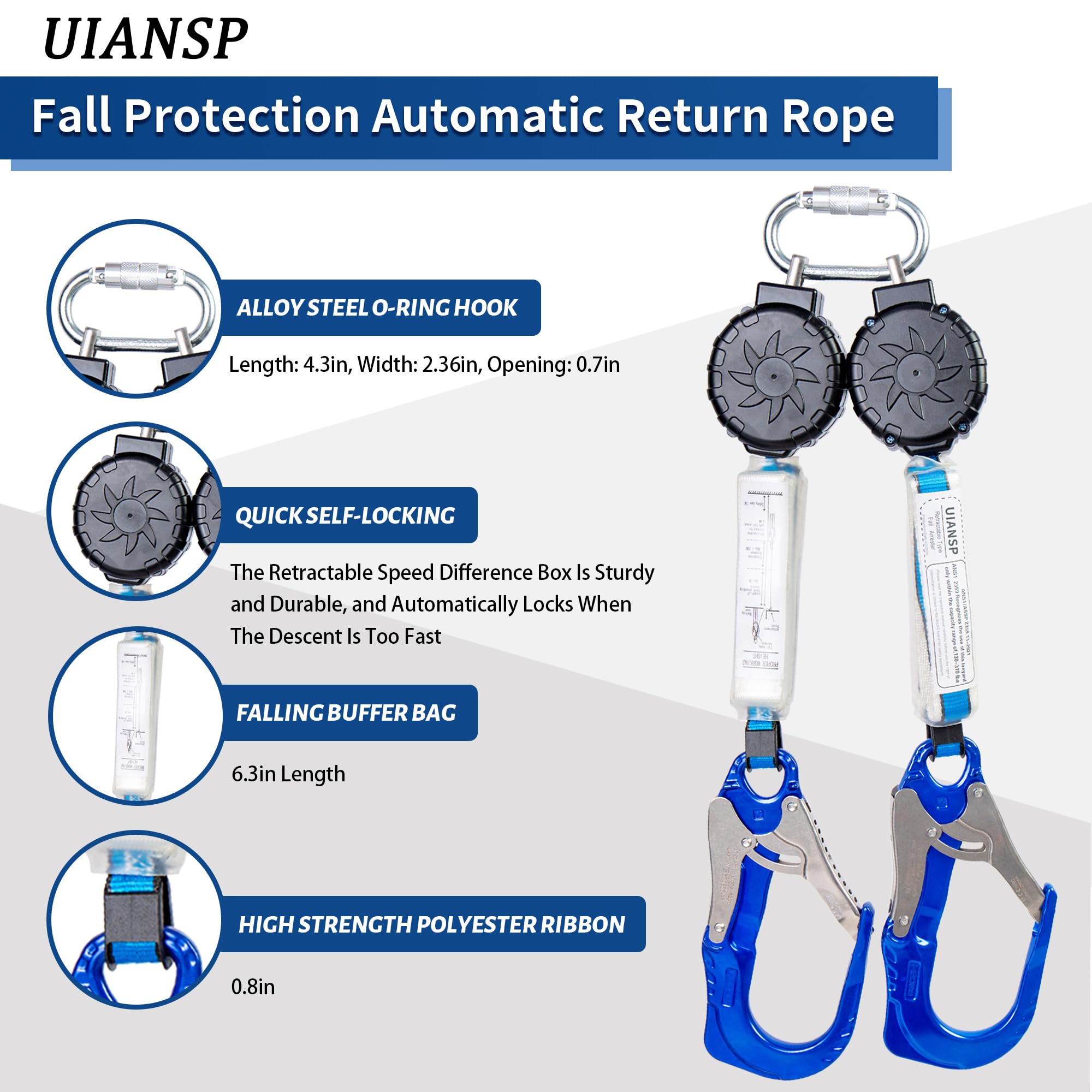 Self Retracting Lifeline - Retractable Fall Arrest Lanyard for Construction & Roofing Safety with External Shock Absorber | OSHA Compliant Fall Protection Equipment for Roofers, Construction Workers & Industrial Use