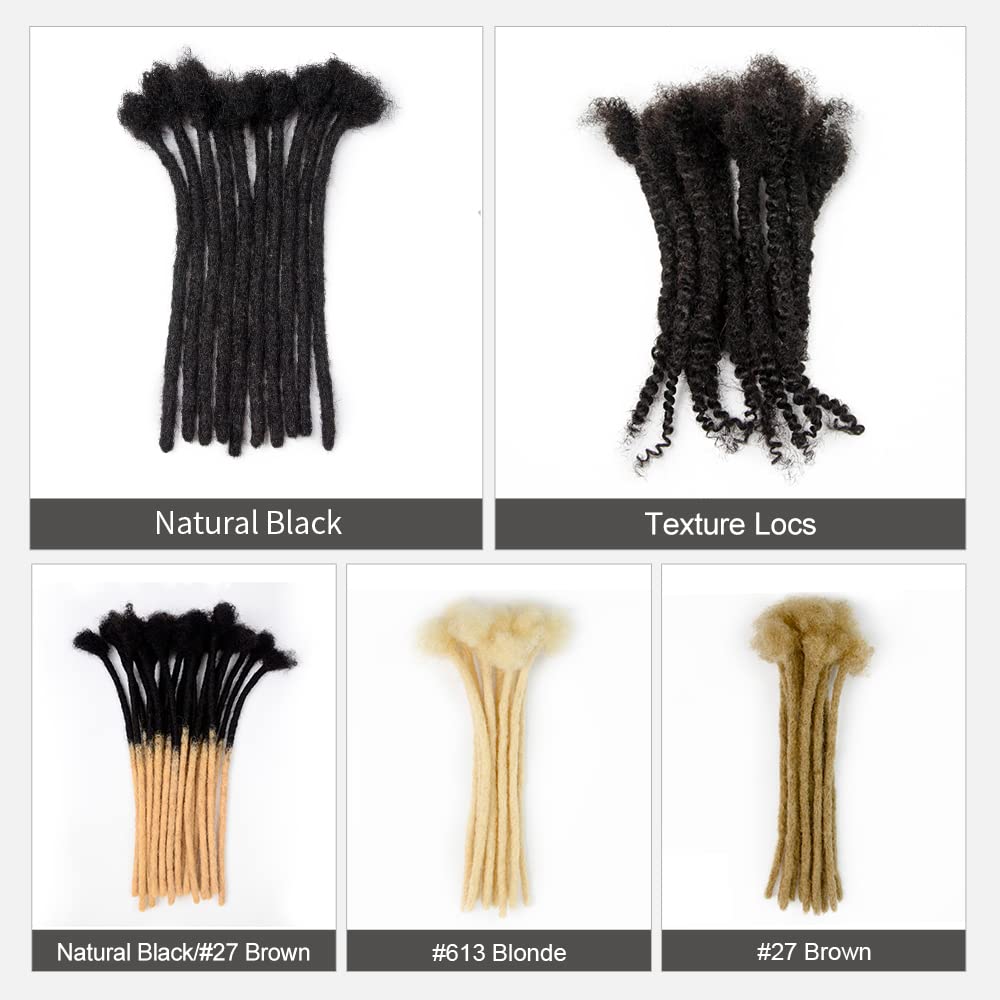 12 Inch 10 Strands 100% Real Human Hair Dreadlock Extensions for Women & Men - 0.4cm Width Handmade Loc Extensions with Needle & Comb - Dyeable, Curlable & Bleachable - Perfect for Natural Hairstyles, Protective Styles & Costume Looks
