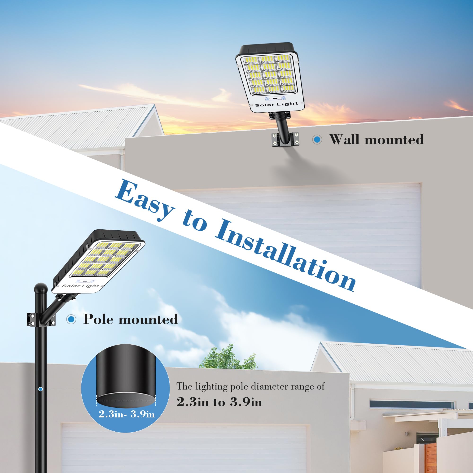 2000W Solar Street Lights Outdoor Waterproof - 6500K White Commercial Solar Parking Lot Lights with Motion Sensor, Dusk to Dawn, for Street, Yard, Garden, Pathway, Driveway, and Outdoor Security Lighting