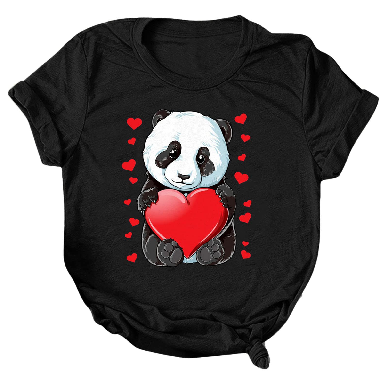 Women's Cute Panda Graphic T-Shirt - Short Sleeve Round Neck Casual Summer Top - Printed Holiday Tee for Everyday Wear, Vacation & Gifts
