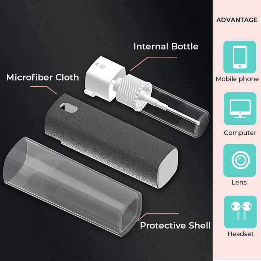 3-in-1 Anti-Fingerprint Screen Cleaner Kit - Reusable & Safe for All Phones, Laptops, Tablets - Removes Smudges, Dust & Oil - Includes Screen Cleaning Spray & Microfiber Cloth (Gray) - Perfect for Home, Office & Travel Use